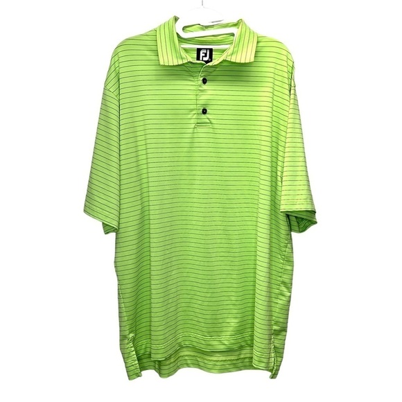 Footjoy Men's Green & Black Striped Short Sleeve Golf Polo Shirt Size Large - Picture 1 of 7